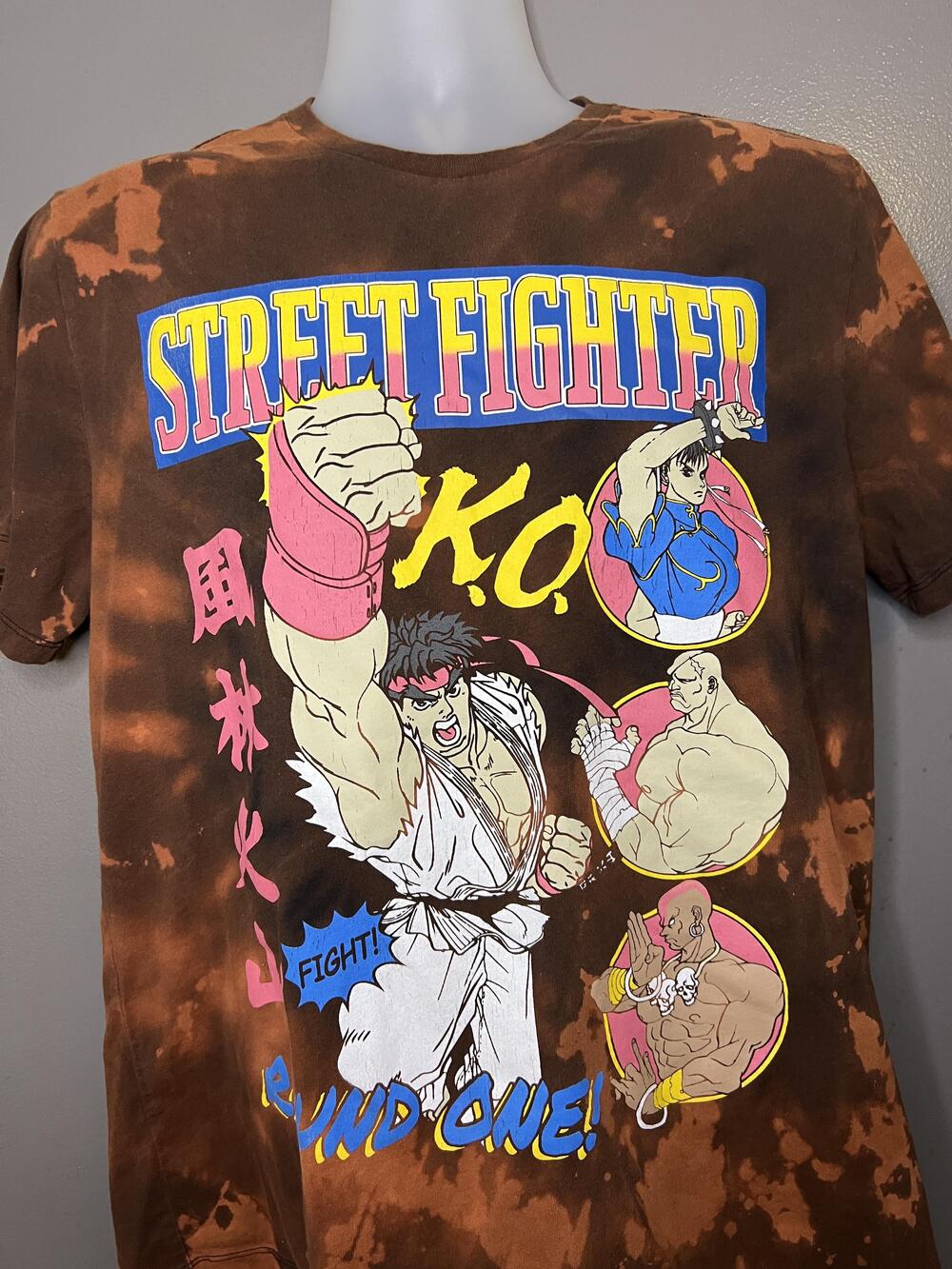 Street Fighter Old Navy Shirt Mens Large Brown Bleach Tie Dye Graphic Game Tee